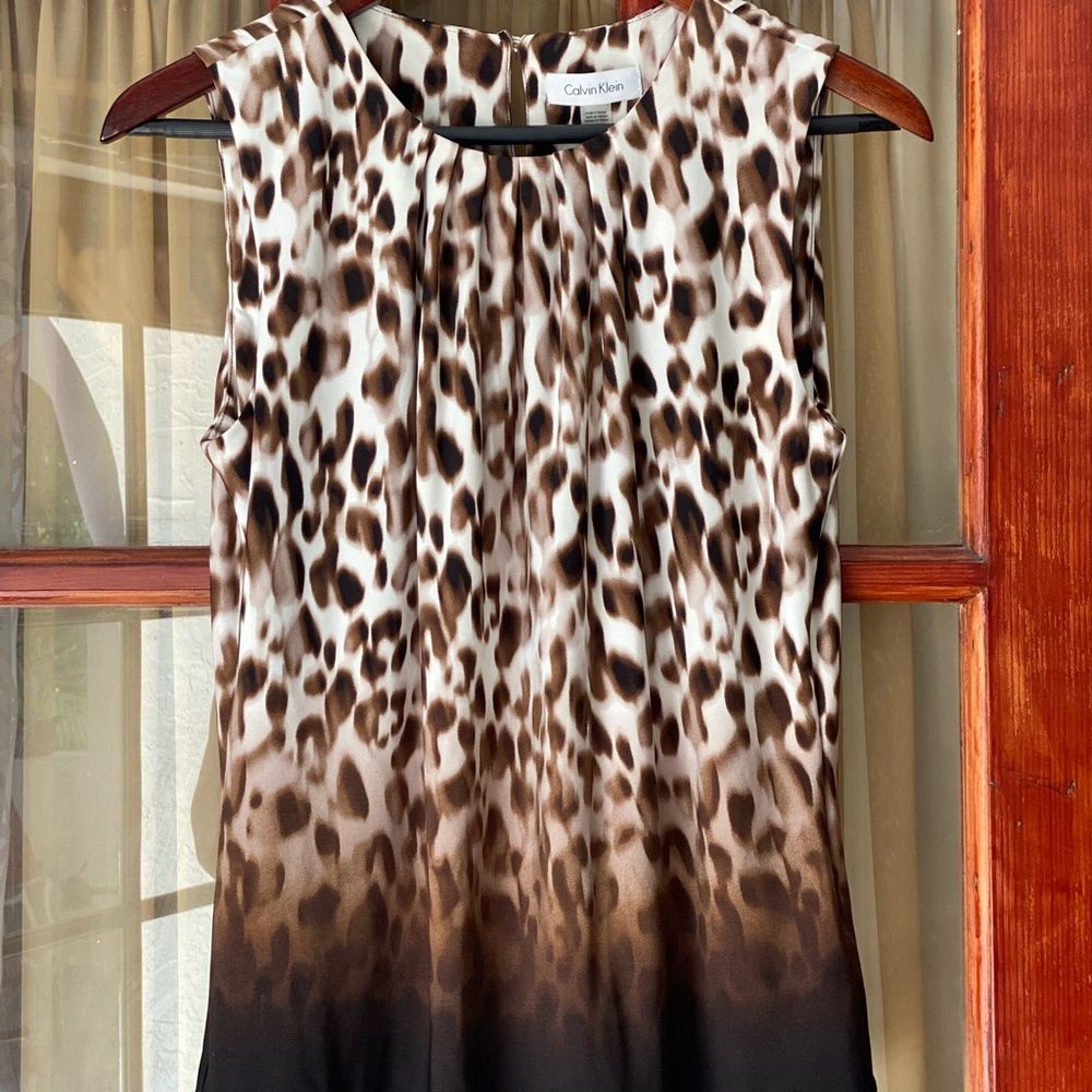 Calvin Klein pleated animal print blouse